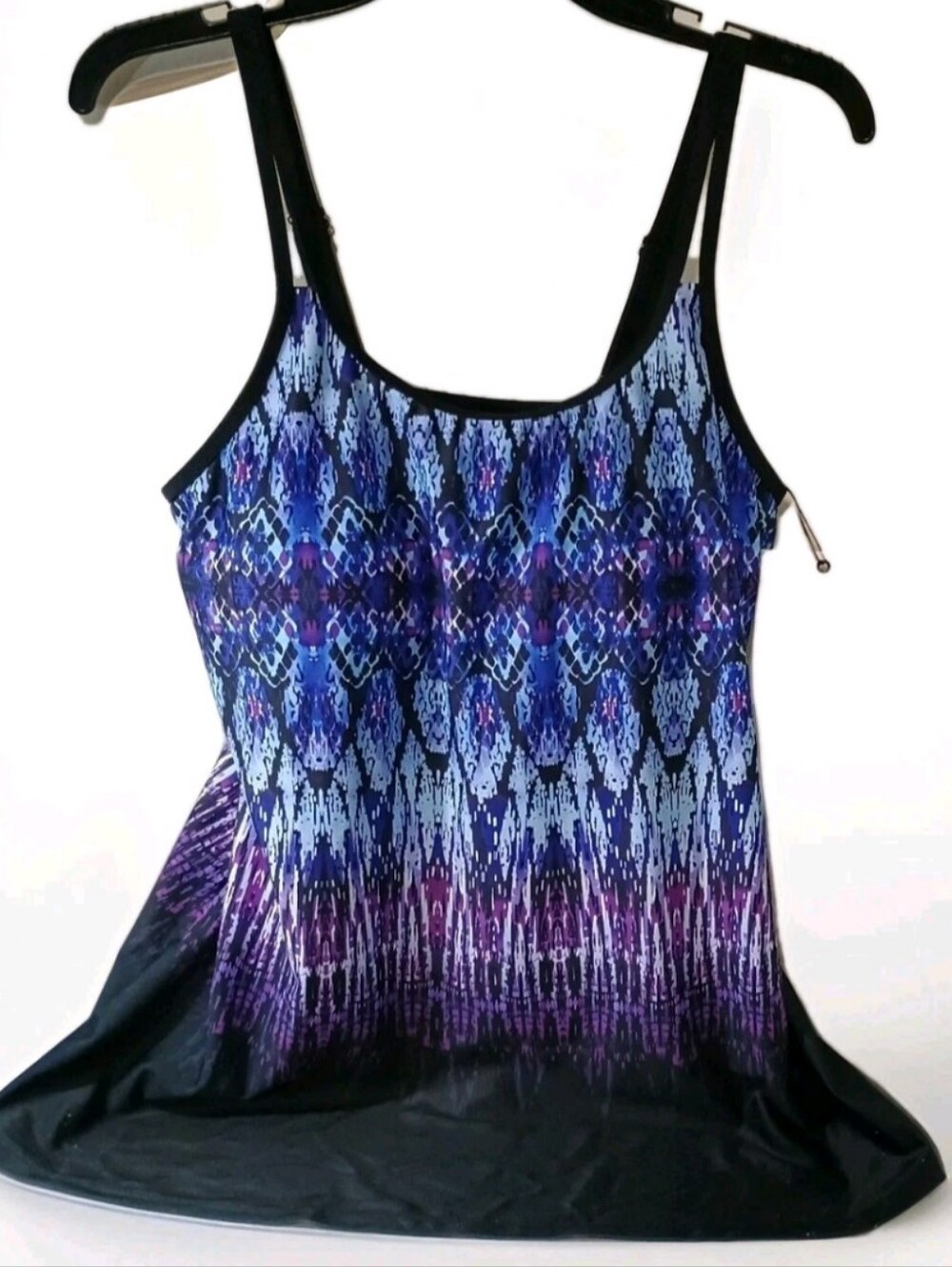 Hanna Nikole Women's Plus Size 12W Black Multicolored Flowy Tankini Top (Defect)
